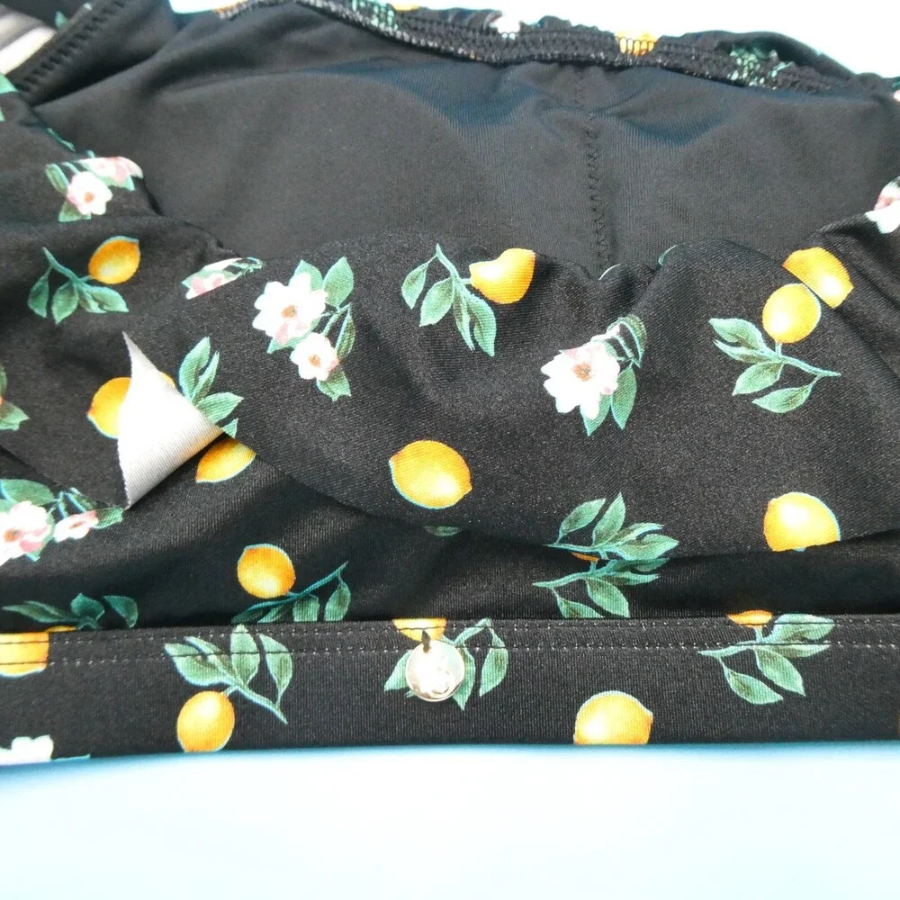 Victorias Secret Small Black‎ Floral Single Shoulder Wide Strap Bikini Top Swim